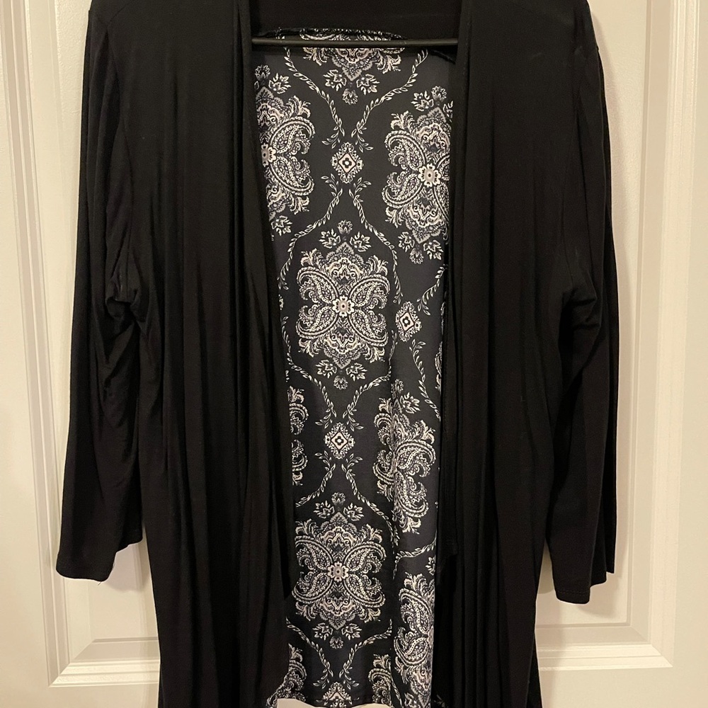 Maurices black cardigan with paisley print